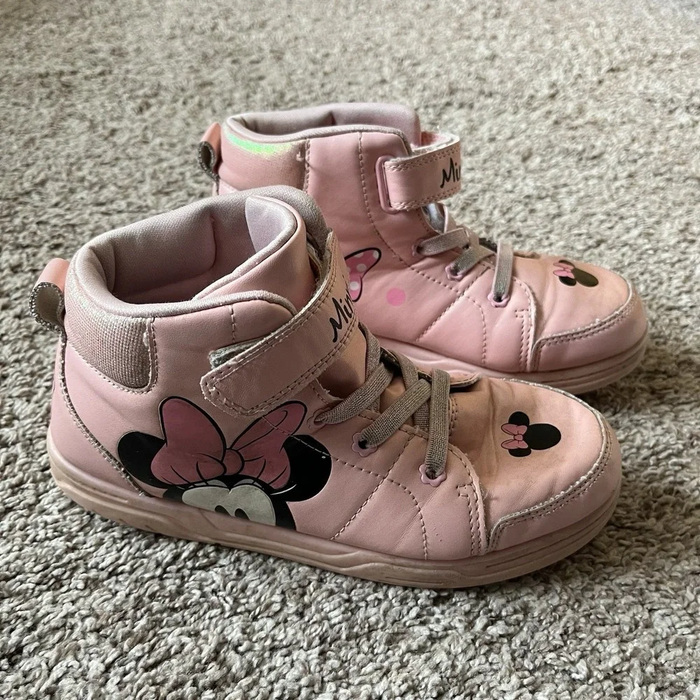 Disney Minnie Mouse Shoes Pink Girls Size 4 Hi Top No Lace‎
